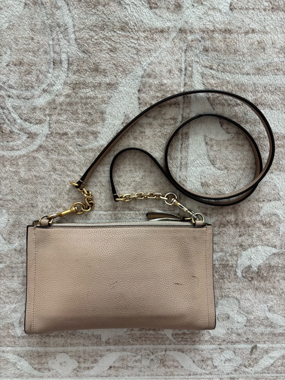 Tory Burch Beige Leather Crossbody Bag with Gold Logo